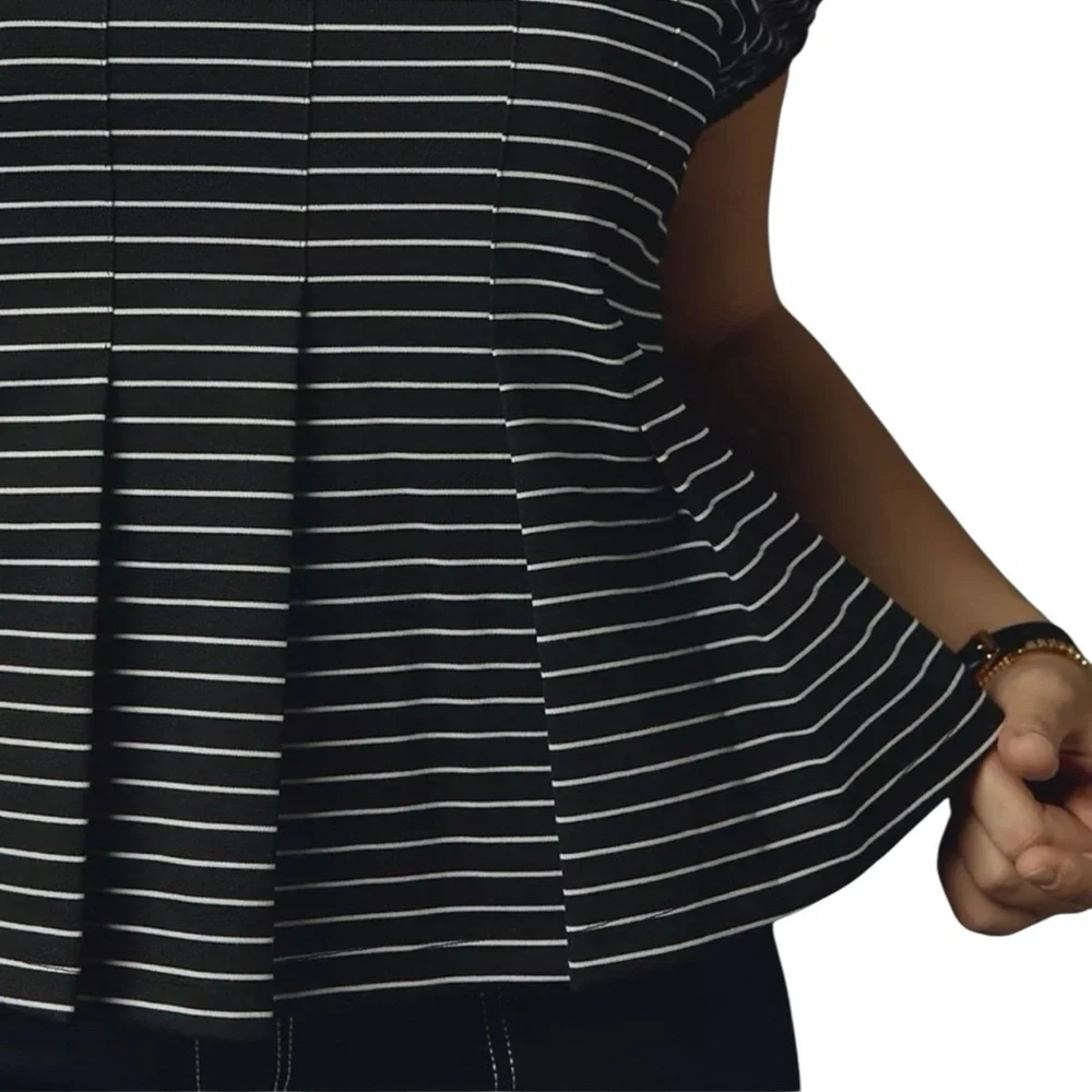 EUC Maeve for Anthropologie Corset Peplum Black and White Striped Blouse (G)